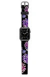 Casetify Saffiano Purple Flowers Faux Leather Apple Watch Strap In Black
