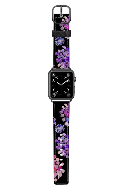 Casetify Saffiano Purple Flowers Faux Leather Apple Watch Strap In Black