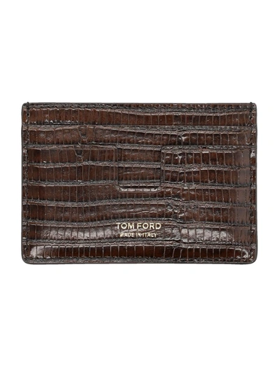 Tom Ford Glossy Printed Croc Cardholder In Brown