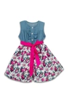 Joe-ella Kids' Carloline Denim Floral Dress In Fuschia