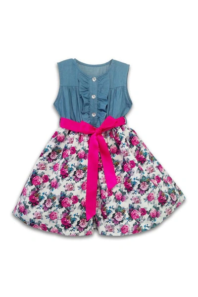 Joe-ella Kids' Carloline Denim Floral Dress In Fuschia