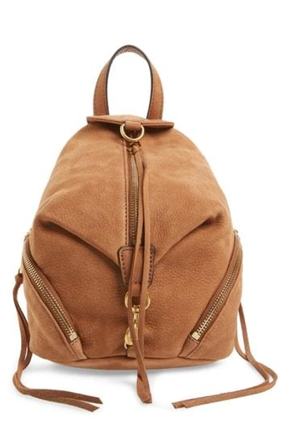 Rebecca Minkoff Mini Julian Nubuck Leather Convertible Backpack - Brown In Almond