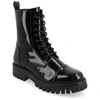 Journee Collection Women's Aaley Medium And Wide Width Lug Combat Bootie In Black Patent