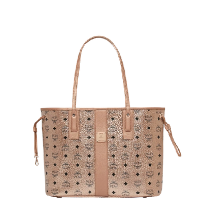 Mcm Medium Liz Reversible Visetos Leather Shopper - Metallic In Champagne Gold