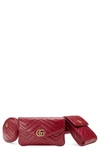 Gucci Gg Marmont 2.0 Matelasse Triple Pouch Leather Belt Bag - Red In Cerise/ Cerise