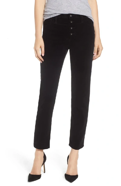 Ag The Isabelle Button High Waist Ankle Straight Leg Jeans In Super Black