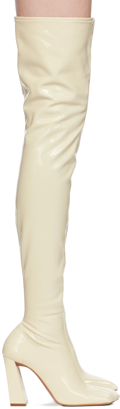 Amina Muaddi 95mm Marine Latex Thigh-high Boots In Off White