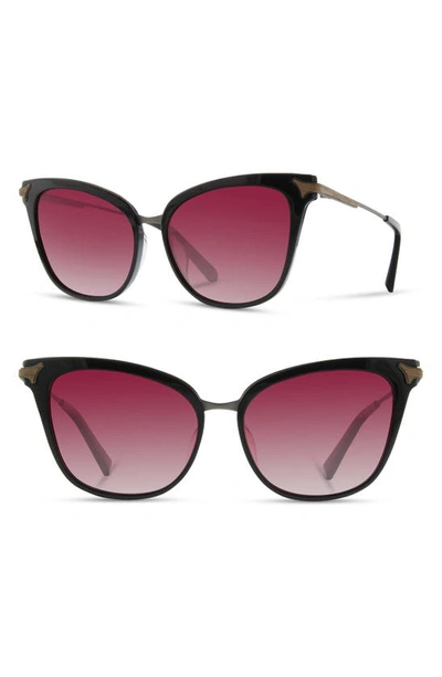 Shwood Arlene 56mm Polarized Cat Eye Sunglasses - Black/ Gunmetal/ Rose Fade