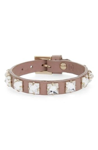 Valentino Garavani Garavani Rockstud Crystal Small Leather Bracelet In Poudre