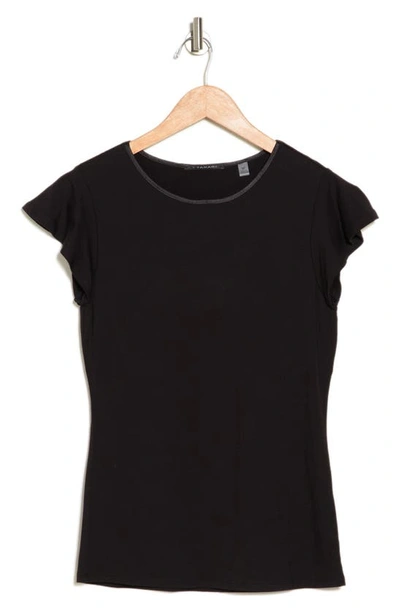 T Tahari Crewneck Flutter Cap Sleeve T-shirt In Black