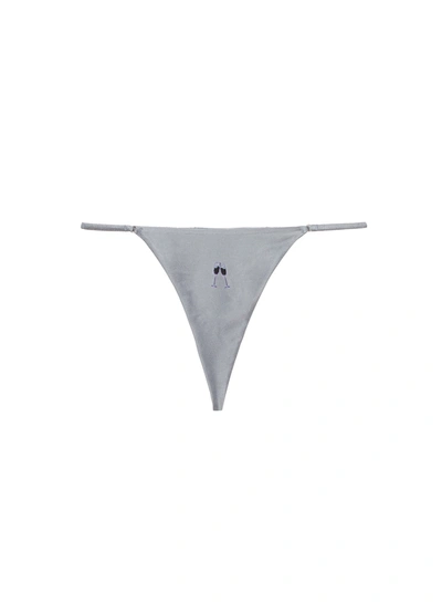 Fleur Du Mal Champagne Embroidered Luxe V String In Mr. Grey