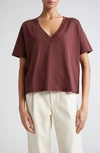 Loulou Studio Faaa V-neck Cotton T-shirt In Midnight Bordeaux