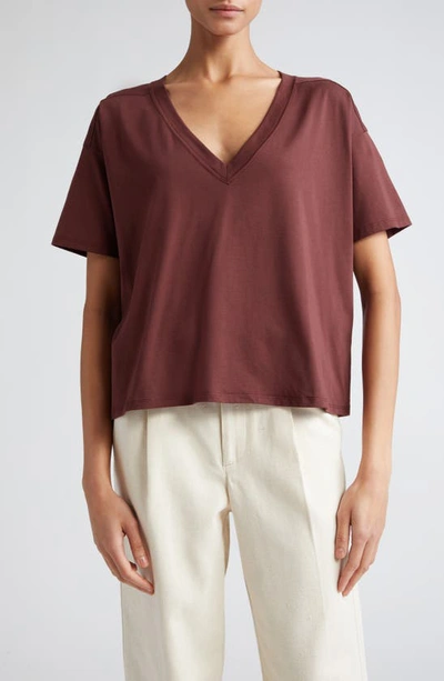 Loulou Studio Faaa V-neck Cotton T-shirt In Midnight Bordeaux