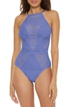 Becca Colorplay Lace Overlay One-piece Swimsuit In Cornflower