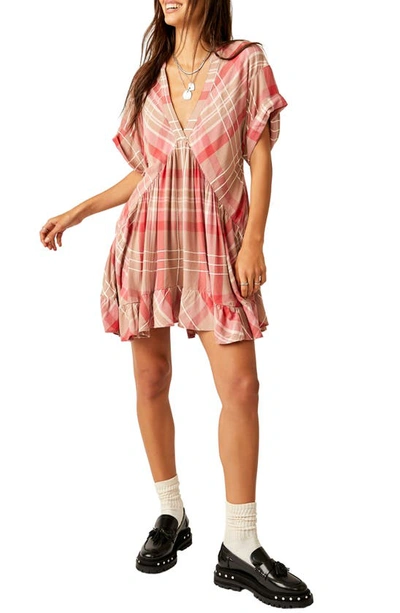 Free People Agnes Plaid Asymmetric Hem Minidress In Ballet Combo