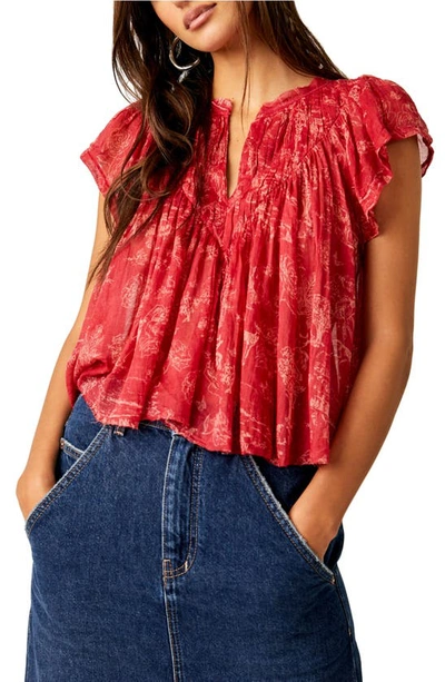 Free People Padma Floral Cotton Crop Top In Raspberry