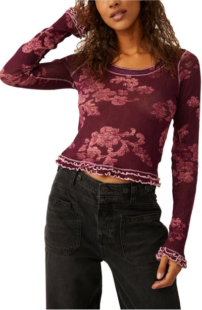 Free People Garner Floral Print Long Sleeve Top In Berry Combo