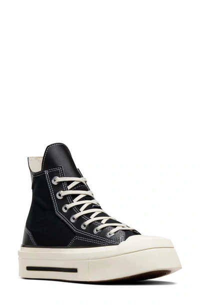 Converse Gender Inclusive Chuck 70 De Luxe Square Toe Platform High Top Sneaker In Black/ Black/ Egret