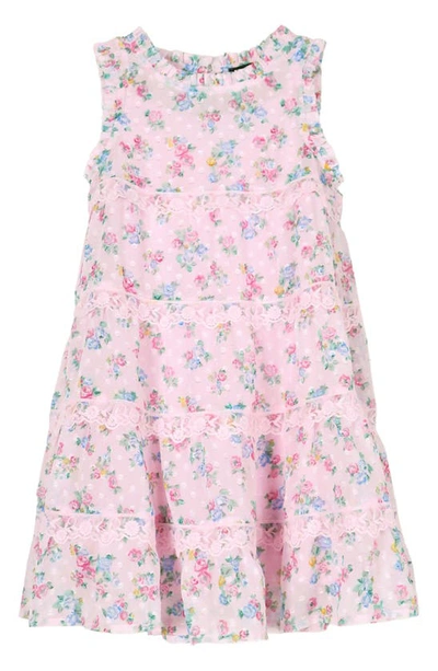 Zunie Kids' Floral Tiered Chiffon Dress In Pink Multi