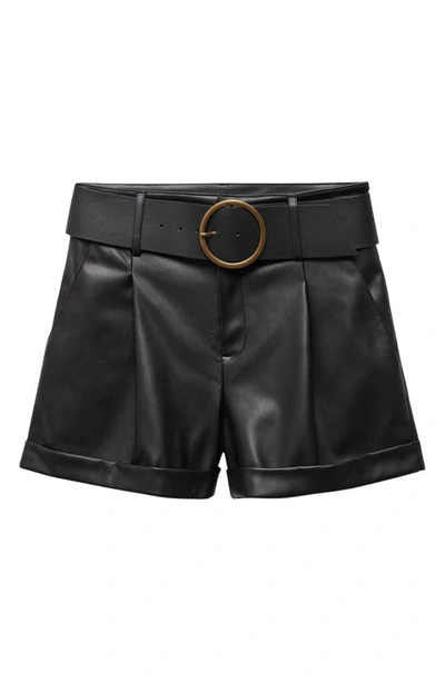 Mango Caia Belted Faux Leather Shorts In Black