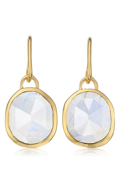 Monica Vinader Siren Bezel Set Onyx Earrings In Gold/ Moonstone