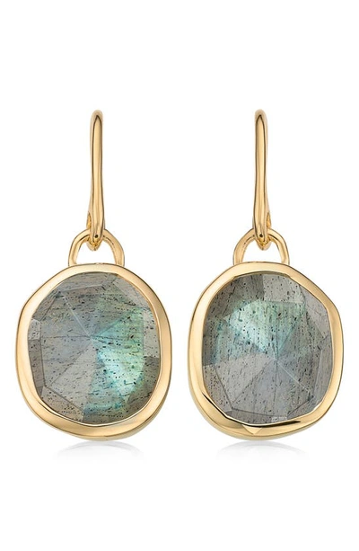 Monica Vinader Siren Bezel Set Onyx Earrings In Gold/ Labradorite
