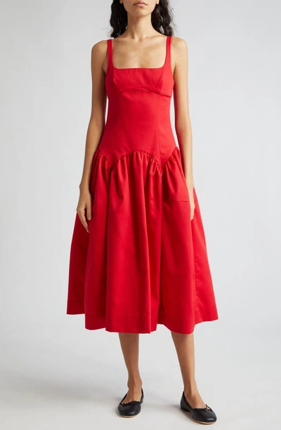 Sandy Liang Cricket Cutout Pleated Midi Dress In Red