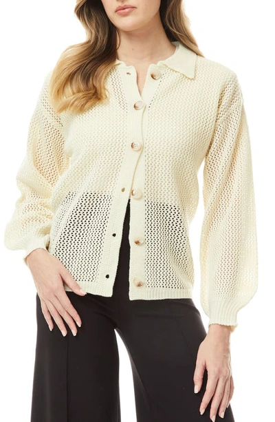 By Design Jordan Open Knit Button-up Cardigan In Antique White