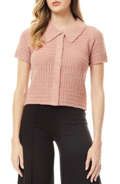 By Design Ethel Short Sleeve Cardigan In Rose Dawn