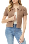 By Design Ethel Short Sleeve Cardigan In Warm Taupe