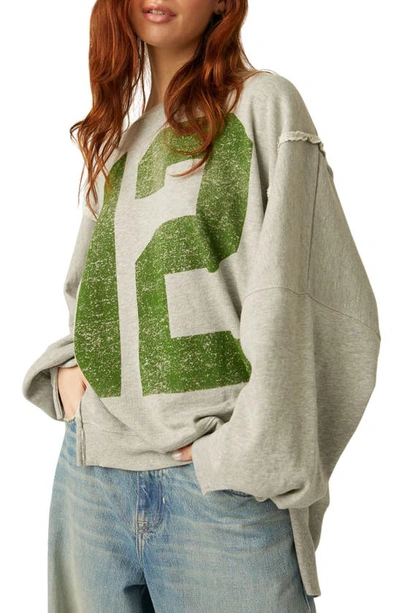 Free People Camden Oversize Cotton Blend Graphic Sweatshirt In Heather Grey