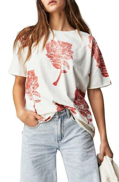 Free People Painted Floral Oversize Graphic T-shirt In Cream,red