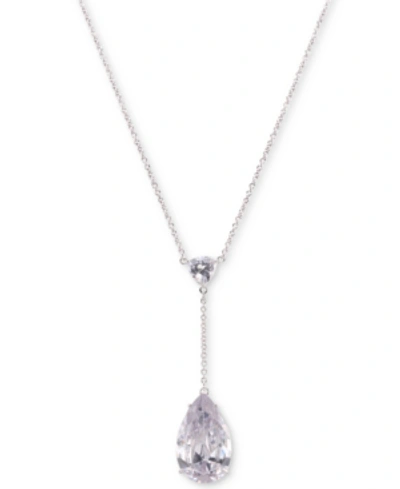 Nina Silver-tone Cubic Zirconia & Stone Lariat Necklace, 17" + 3" Extender In Rhodium/ White