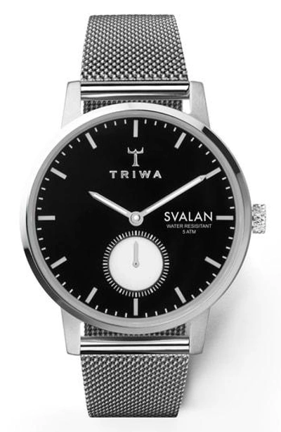 Triwa Ebony Svalan Mesh Strap Watch, 34mm In Silver/ Black/ Silver