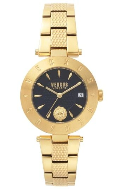 Versace Logo Bracelet Watch, 34mm In Gold/ Blue