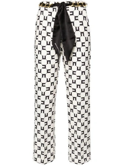 Elisabetta Franchi Monogram-print Bootcut Trousers In Grey