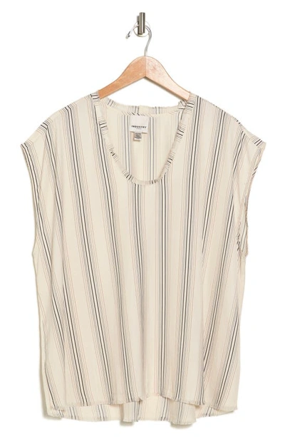 Industry Republic Clothing Sleeveless Raw Edge T-shirt In Cream/ Black/ Brown Stripe