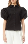 By Design Abigail Puff Sleeve Button-up Top In Black