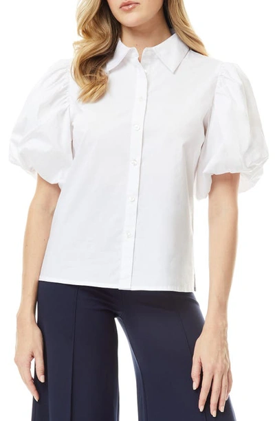 By Design Abigail Puff Sleeve Button-up Top In White