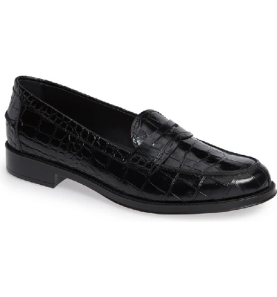 Tod's Classic Croc Embossed Penny Loafer In Black