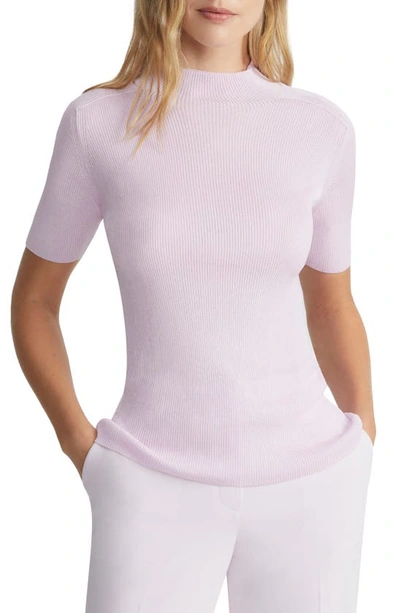 Lafayette 148 Mock Neck Short Sleeve Rib Sweater In Pink
