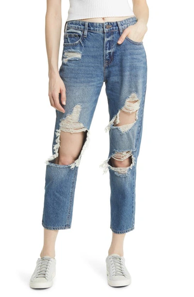 Hidden Jeans Destructed Ripped Boyfriend Jeans In Dark Wash