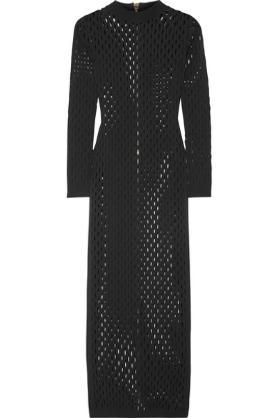 Balmain Perforated Stretch-knit Maxi Dress In Black