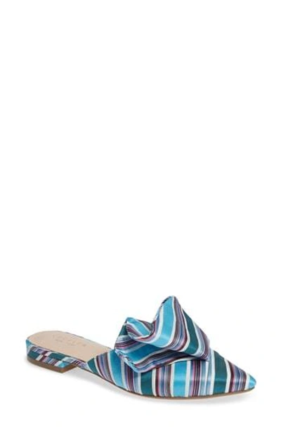 Cecelia New York Monsey Slide Sandal In Light Blue/ Pink Stripe Fabric