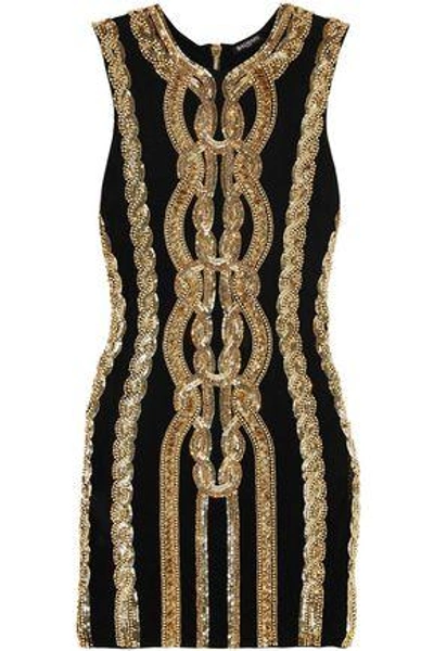 Balmain Woman Embellished Stretch-jersey Mini Dress Gold