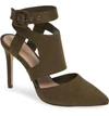 Bcbg Heather Pointy Toe Ankle Strap Pump In Olive Fabric