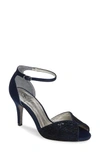 Adrianna Papell Fifi Ankle Strap Sandal In Navy Sequin Fabric