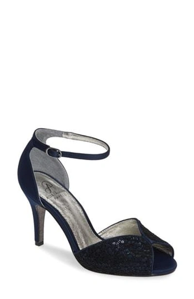 Adrianna Papell Fifi Ankle Strap Sandal In Navy Sequin Fabric
