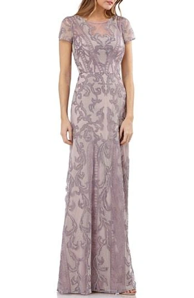Js Collections Embroidered A-line Gown In Lavender/ Blush