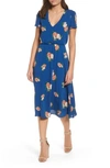 Wayf Blouson Midi Dress In Navy Maritime Floral
